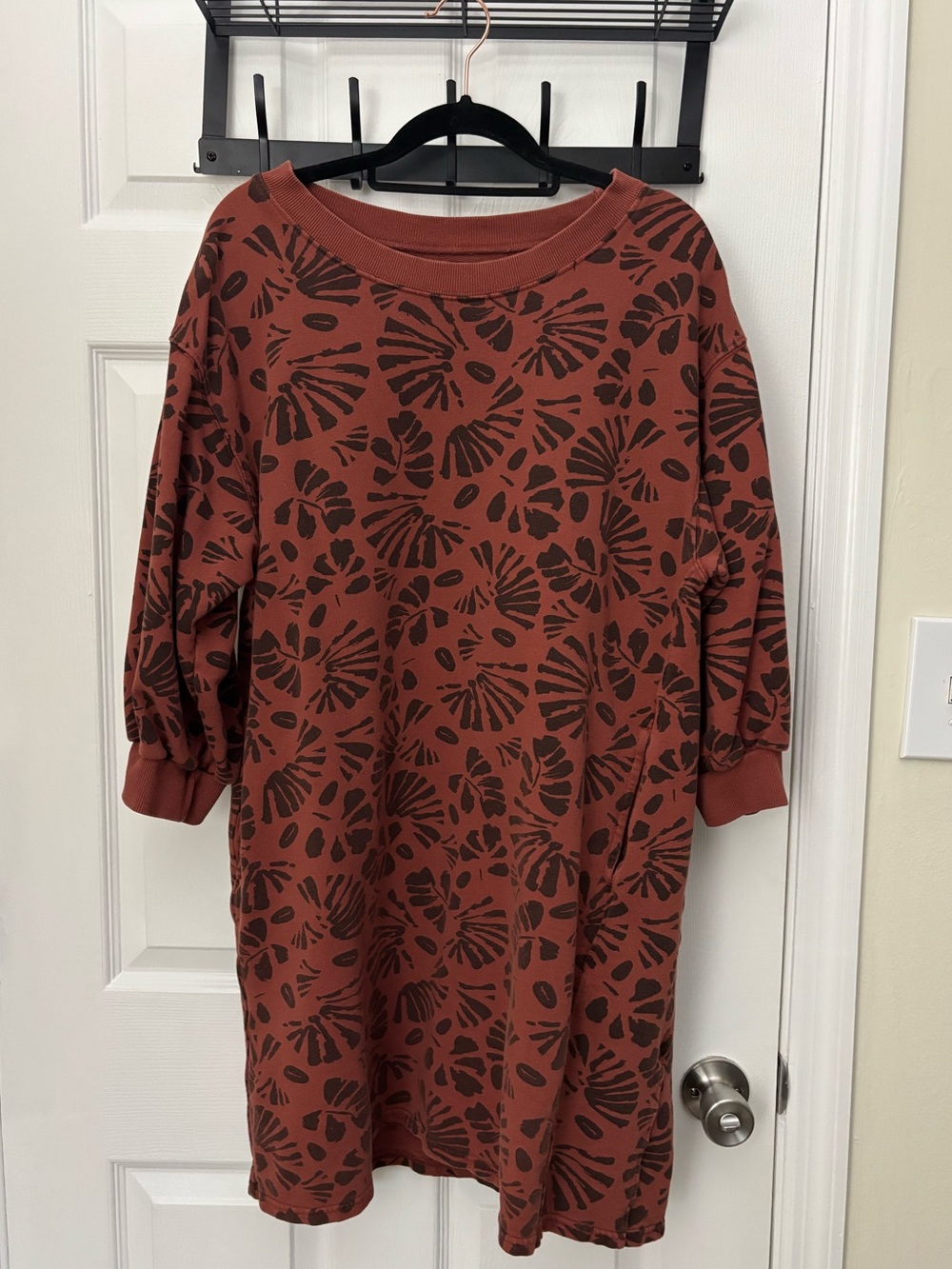 Pact Rust Brown Floral-Print Full Organic Cotton Natural Fiber Fall Midi Dress